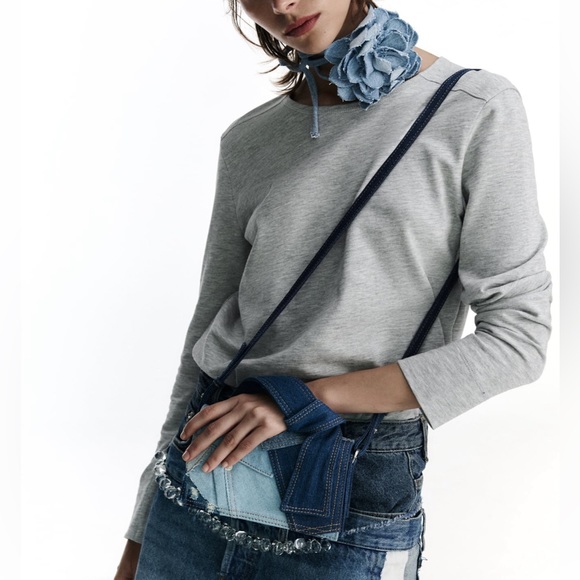 Zara patchwork denim mini city bag denim blue NWT - Picture 4 of 8